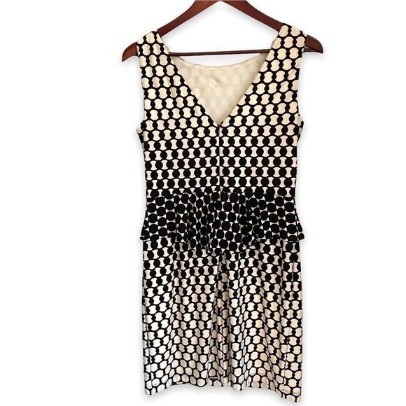 Donna Morgan black and cream peplum waist dress size 8 fully lined - Picture 2 of 9